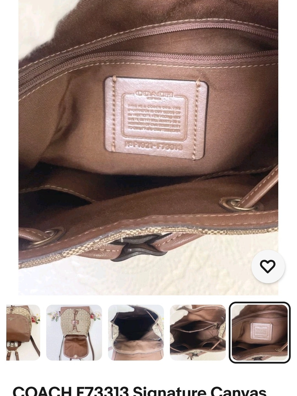 Coach Brown Signature Canvas & Leather Flap Backpack -Elle - Picture 6 of 10